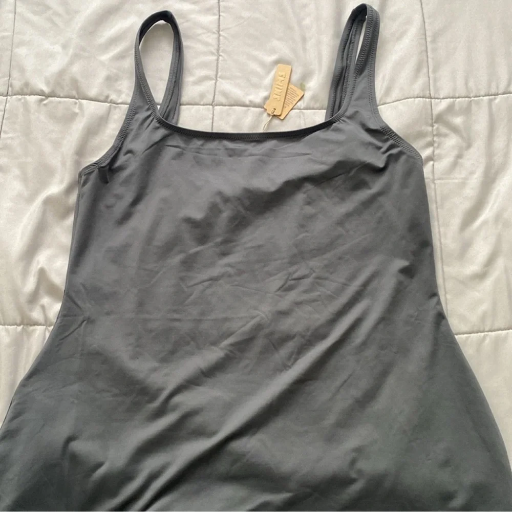 SKIMS (B13) Signature Swim Tank Dress Gunmetal M NWT
